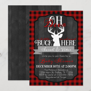 Red Black Flannel Deer Baby Shower Invitation