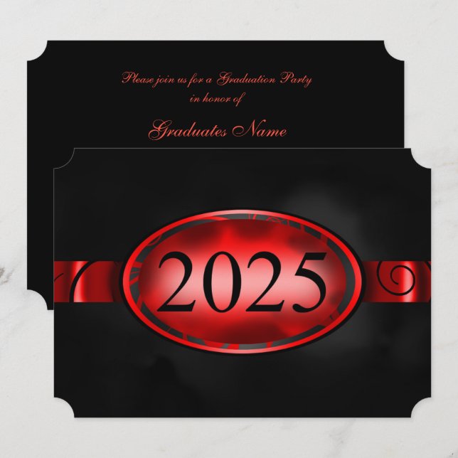Red & Black Floral Button 2025 Graduation Party Invitation (Front/Back)