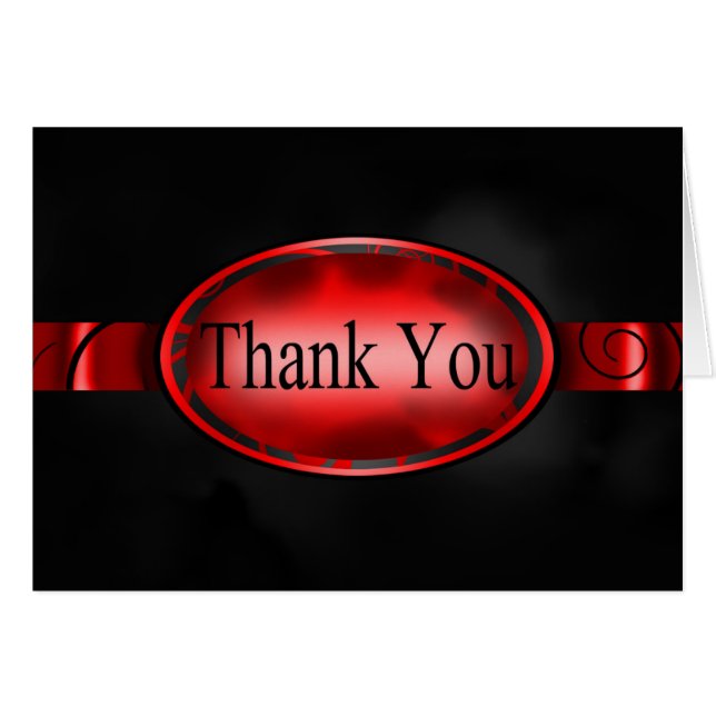 Red & Black Floral Button Thank You Card (Front Horizontal)