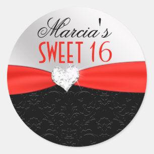 Red Black Floral Damask Diamond Heart Seal