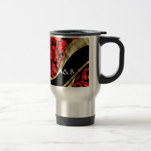 Red & black floral damask travel mug