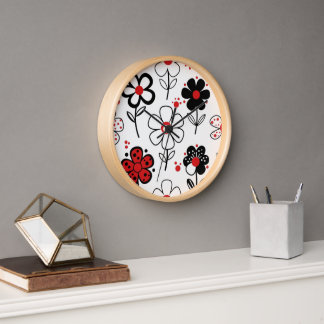 Red Black Floral Delight Clock