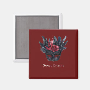 Red Black Floral Feathers Mask Magnet