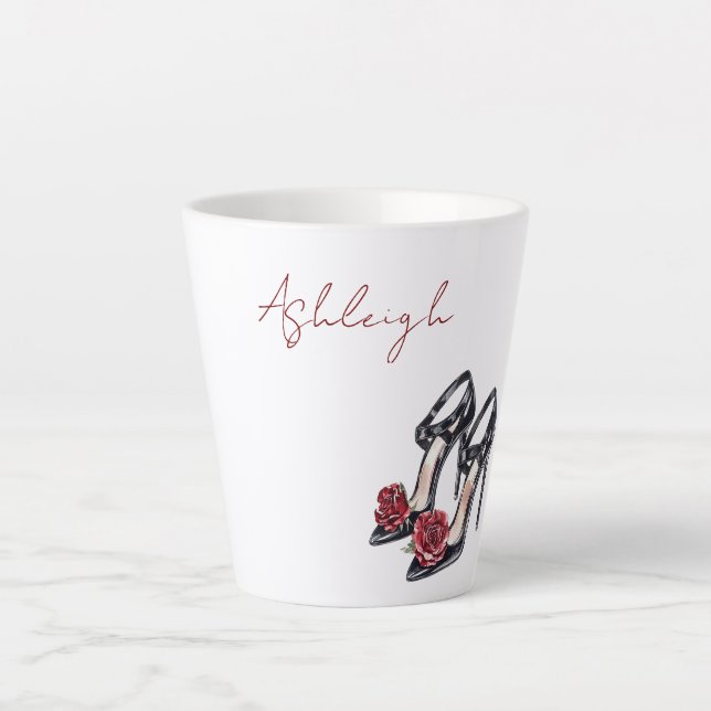 Red Black Floral Rose High Heels Latte Mug (Front)