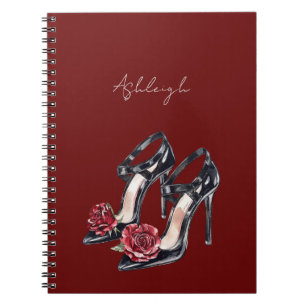 Red Black Floral Rose High Heels Notebook