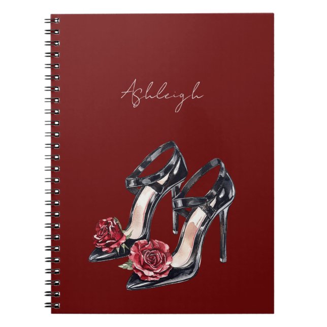 Red Black Floral Rose High Heels Notebook (Front)