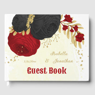 red & black flowers gold botanical wedding guest book
