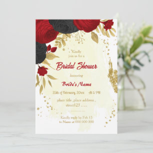 red & black flowers gold bridal shower invitation