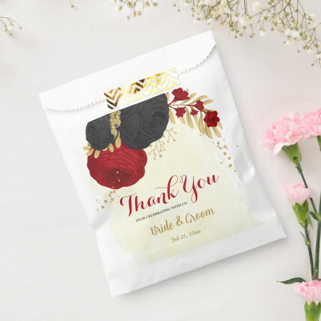 red & black flowers gold favour bags (Sealed)
