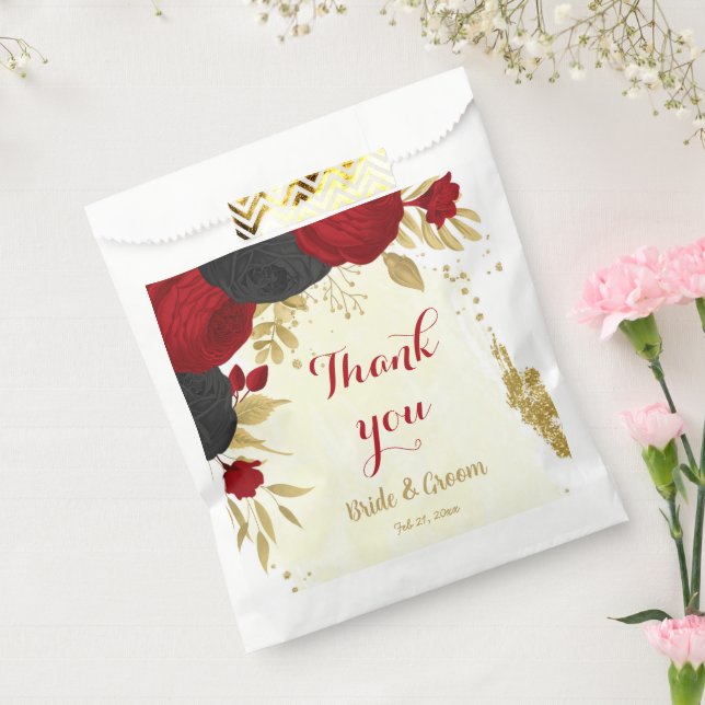 red & black flowers gold favour bags (Sealed)