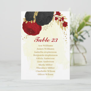 red & black flowers gold seating chart card