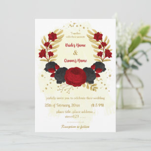 red & black flowers gold wedding invitation