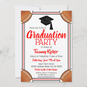 Red & Black Football Graduation Party Invitation