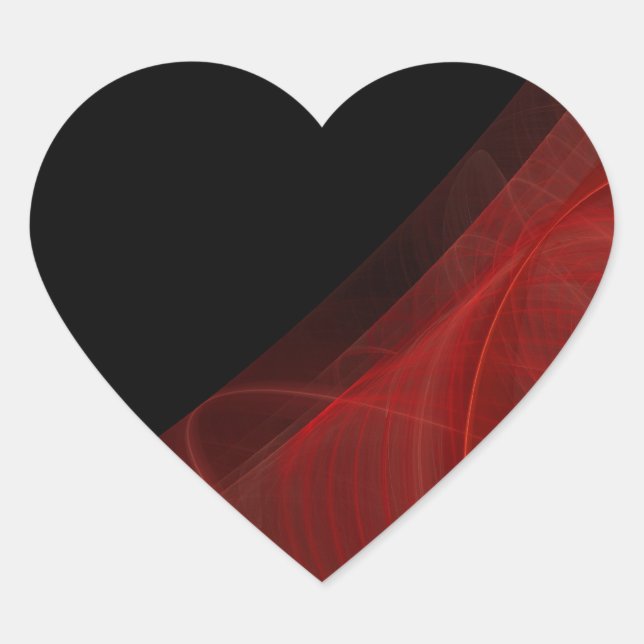 Red & Black Fractal Background Heart Sticker (Front)
