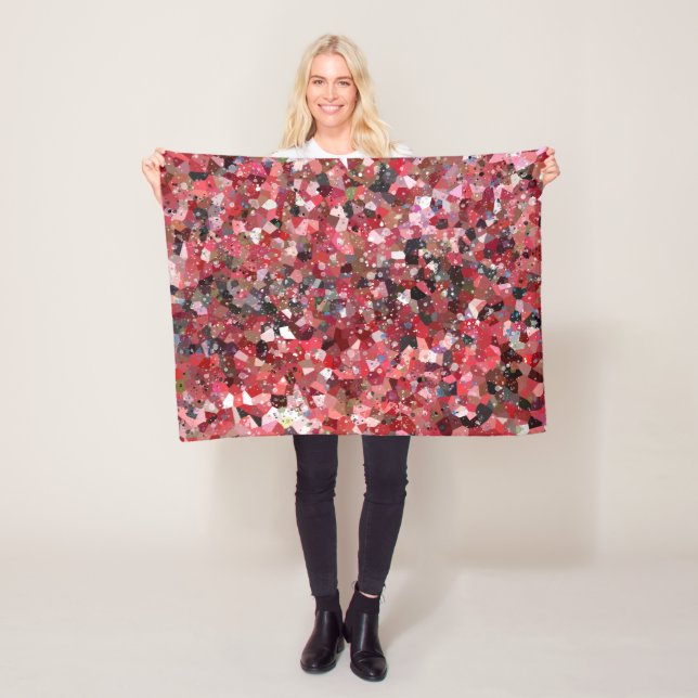 Red Black Geo Splatter Abstract Fleece Blanket (In Situ)