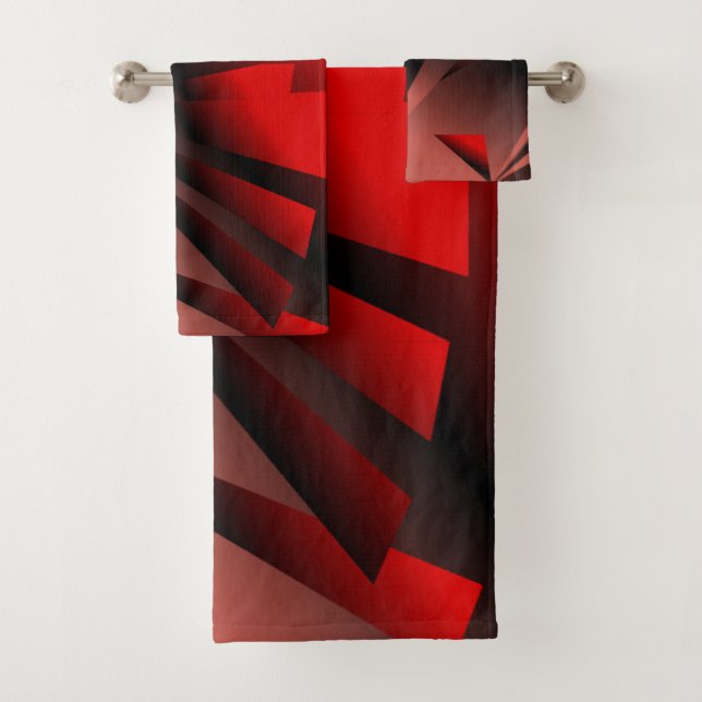 Red & Black Geometric Bath Towel Set (Insitu)