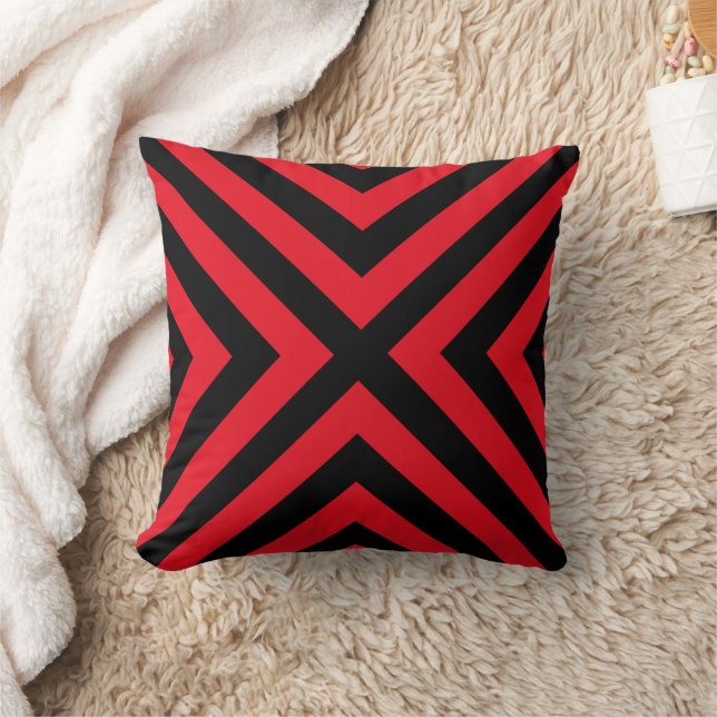 Red Black Geometric Decorative Throw Pillow (Blanket)