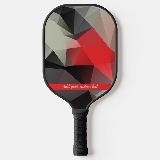 Red & black geometric texture personalised name pickleball paddle (Front)