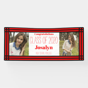 Red Black Geometric Two Photos Graduation Banner