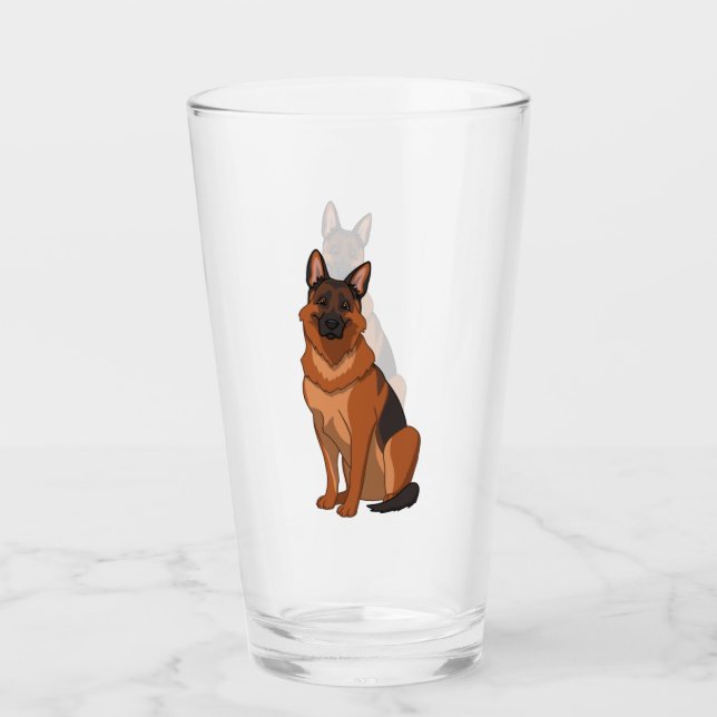 Red & Black German Shepherd GSD Glass (Front)