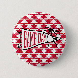 Red & Black Gingham Game Day Pennant  6 Cm Round Badge