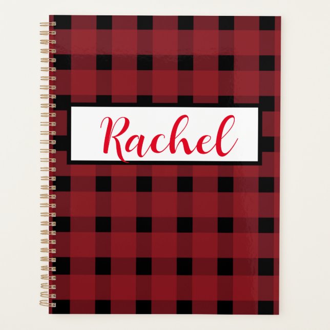 Red Black Gingham Personalised  Planner (Front)