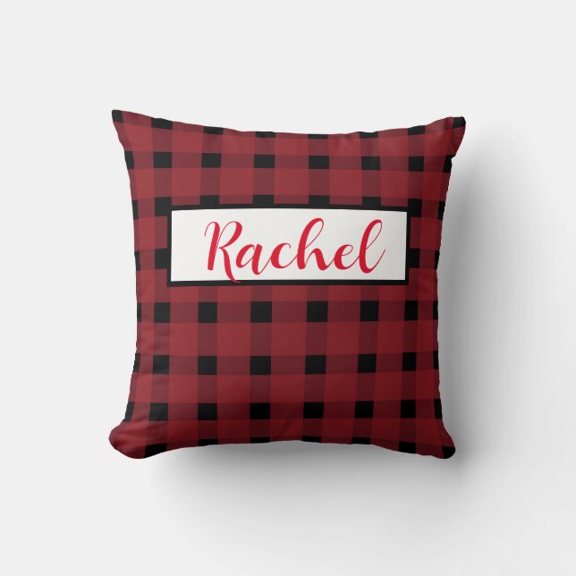 Red Black Gingham Personalised Throw Pillow (Front)
