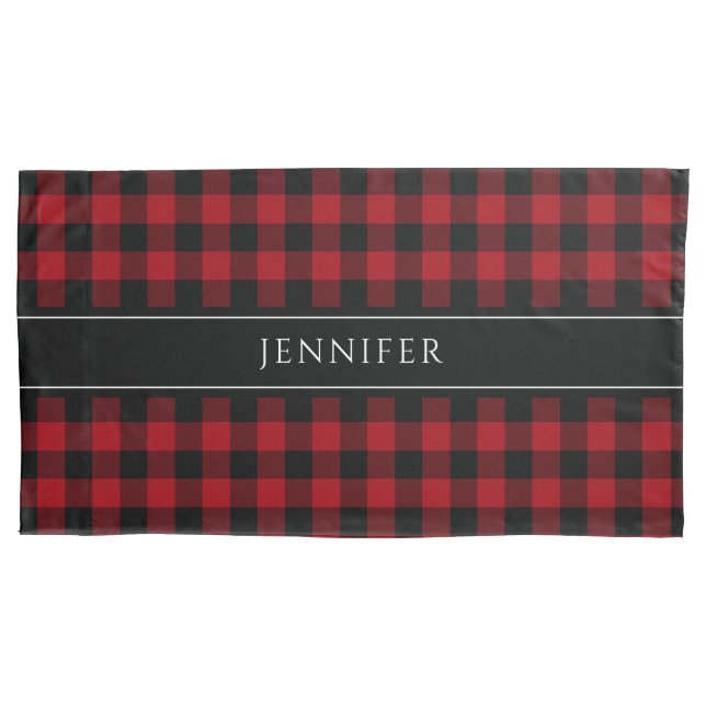 Red & Black Gingham Plaid Farmhouse Pattern Pillow Pillowcase (Front)