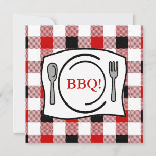 Red Black Gingham Tablecloth BBQ Invitation