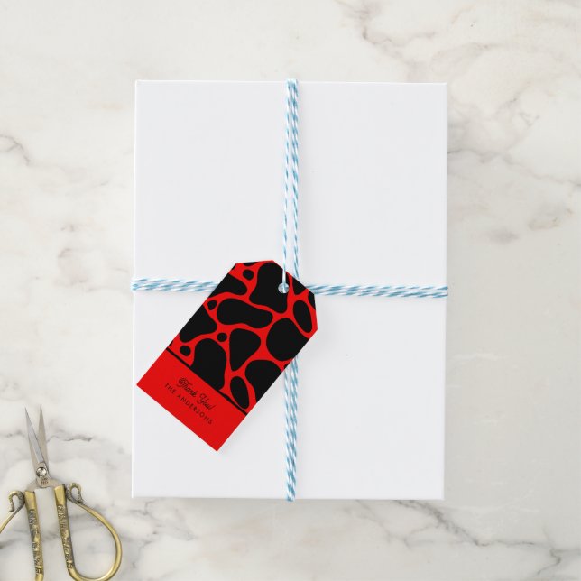 Red & Black Giraffe Pattern Gift Tags (With Twine)
