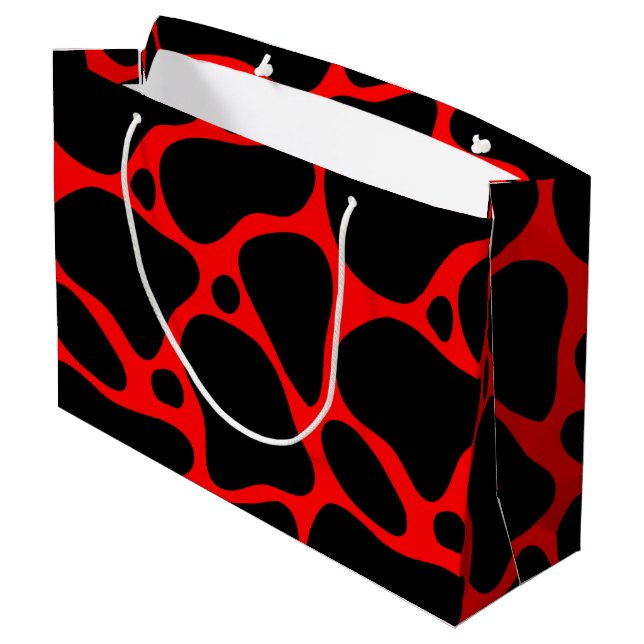 Red & Black Giraffe Pattern Large Gift Bag (Back Angled)