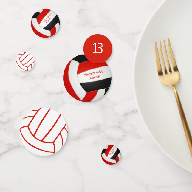 red black girls boys volleyball birthday party confetti (Group)