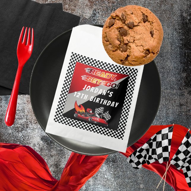 Red | Black Go Kart Racing Birthday Favour Bags (Red and Black Go Kart Racing Kid's Birthday "Ready, Set, Go!" Favor | Treat Bag)