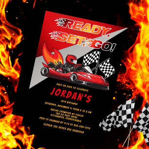 Red Black Go Kart Racing Birthday Invitation