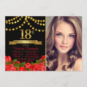 Red Black Gold 18th Birthday Party Invitation