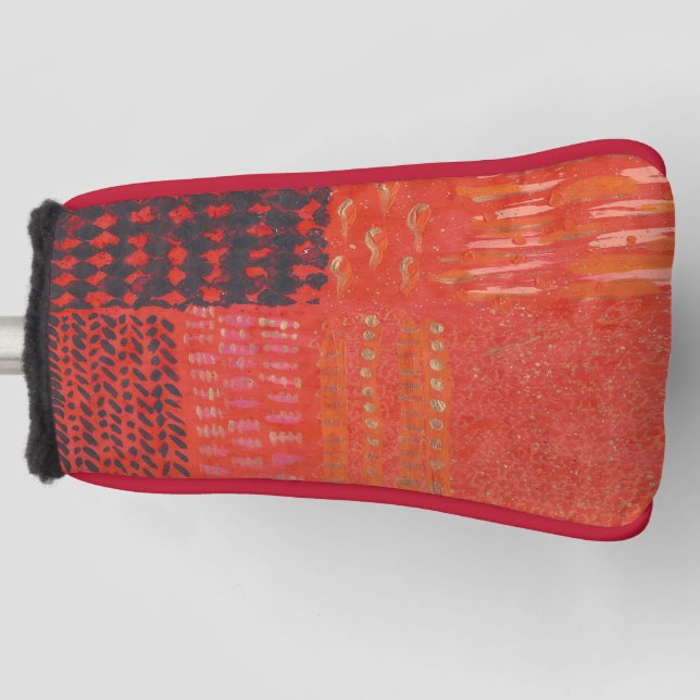 Red Black Gold Abstract Golf Putter Head Cover (Front)