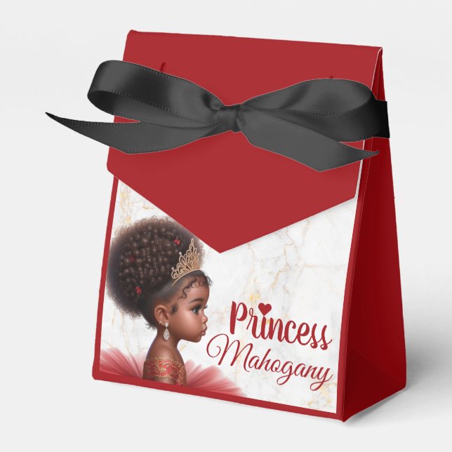 Red Black Gold African Princess Royal Baby Shower Favour Box (Front Side)