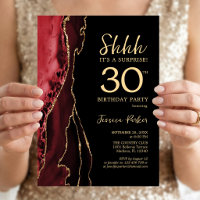 Red Black Gold Agate Surprise 30th Birthday