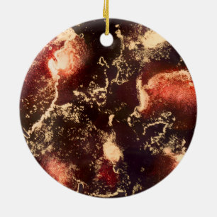 Red Black Gold Alcohol Ink Abstract Ceramic Tree Decoration