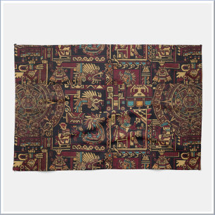 Red Black & Gold Aztec Inspired Design Tea Towel