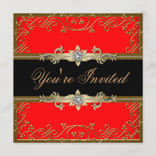 Red Black Gold Black Tie Party Invitation