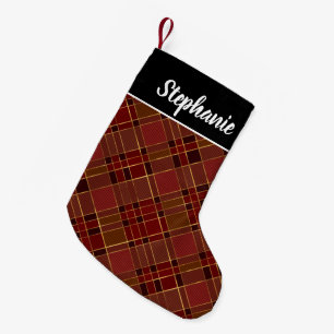 Red Black Gold Buffalo Plaid Personalised Name Small Christmas Stocking