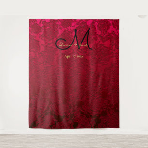 Red Black Gold Christmas Wedding Modern Monogram Tapestry