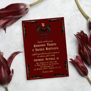 Red Black Gold Dragon Monogram Fantasy Wedding