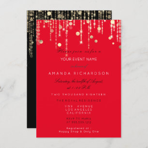 Red Black Gold Drips Birthday Bridal Shower Invitation