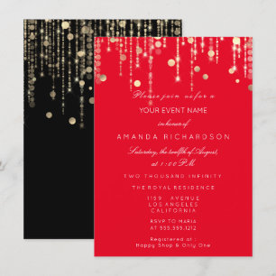 Red Black  Gold Drips Birthday Bridal Wedding Invitation