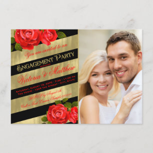 Red Black Gold Engagement Party Invitation