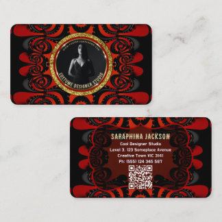 Red Black + Gold Funky Gothic Creative Business Card