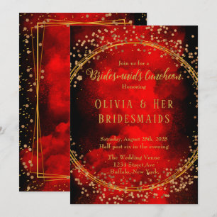 Red Black Gold Geometric Glitter Bridesmaids Lunch Invitation