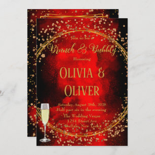 Red Black Gold Geometric Glitter Brunch & Bubbly Invitation
